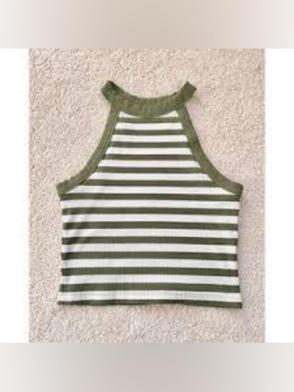 American Eagle Outfitters Olive and White Striped Tank Crop Top